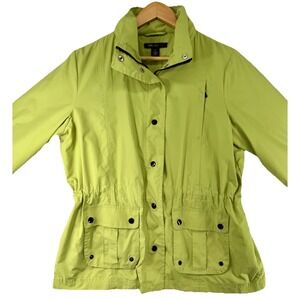 Style&Co Sport Hooded Utility Jacket Lime Green Drawstring Waist Women's M EUC
